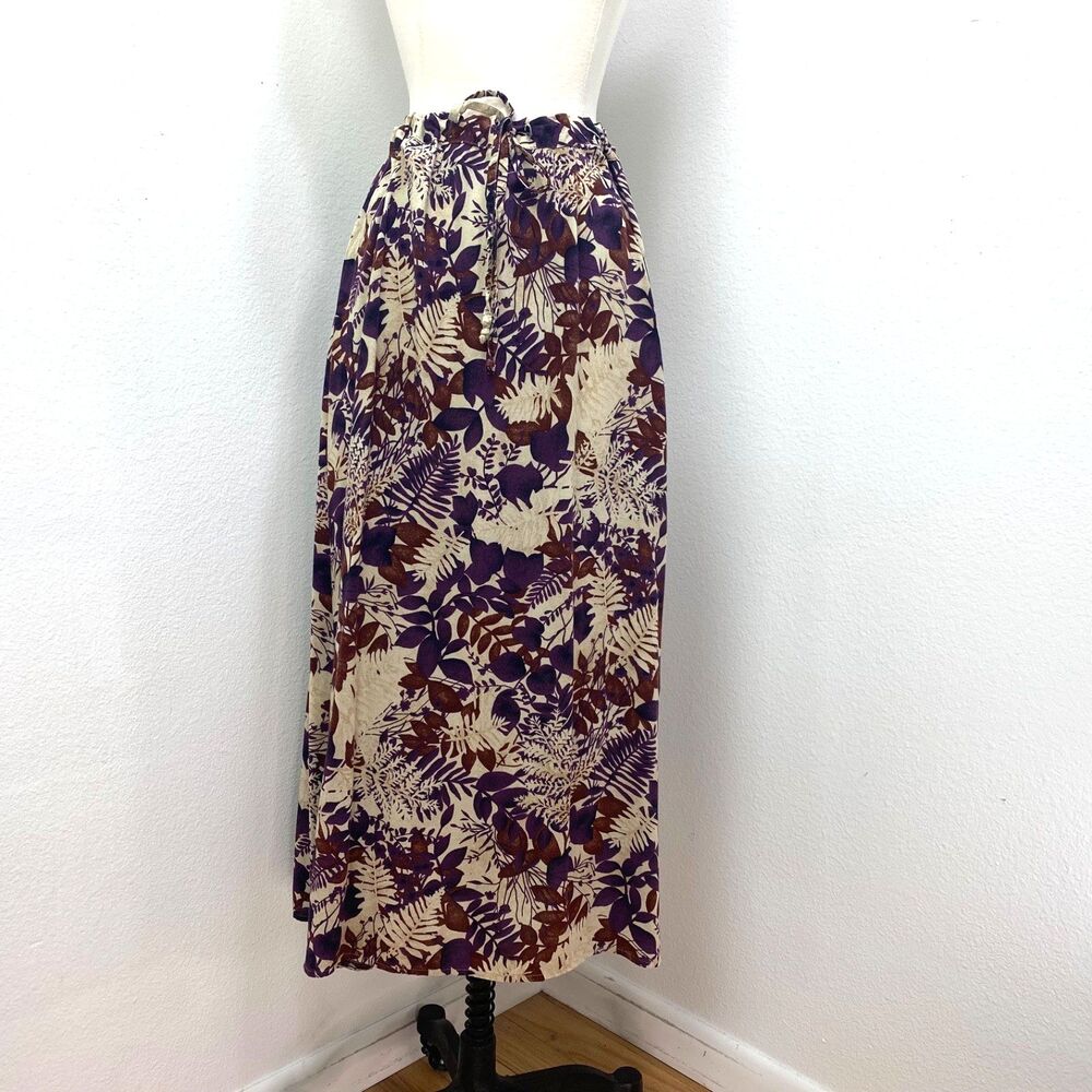 Vintage Sag harbor Rayon Purple Brown Floral Midi Skirt Large Boho Forest Fairy